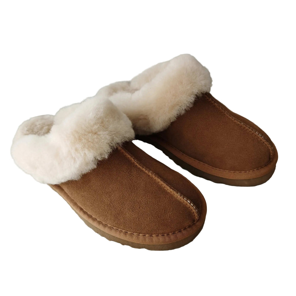 Cozy Indoor Real Sheepskin Slippers - Natural Wool Comfort
